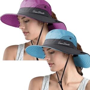 Women's Wide Brim UV Sun Hat - Purple & Light Blue